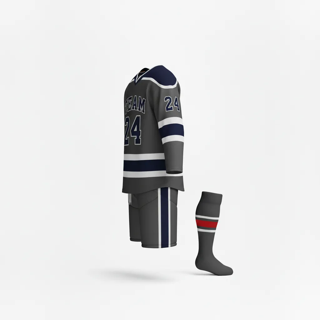 Custom Ice Hockey Away Uniform - Navy - Charcoal - Front View - Kinexa Sportswear