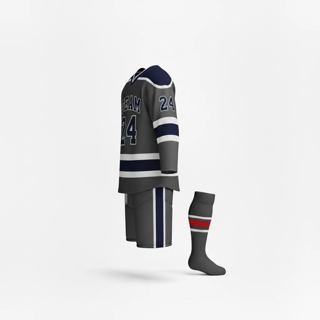 Custom Ice Hockey Away Uniform - Navy - Charcoal - Side View - Kinexa Sportswear