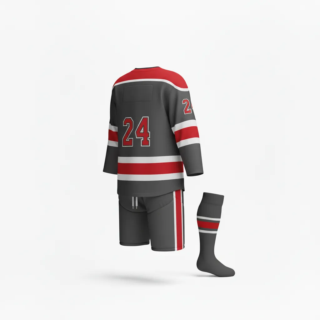 Custom Ice Hockey Away Uniform - Red - Charcoal - Back View - Kinexa Sportswear