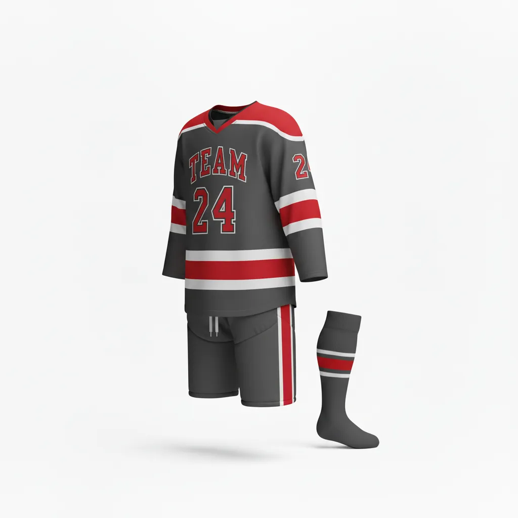 Custom Ice Hockey Away Uniform - Red - Charcoal - Side View - Kinexa Sportswear