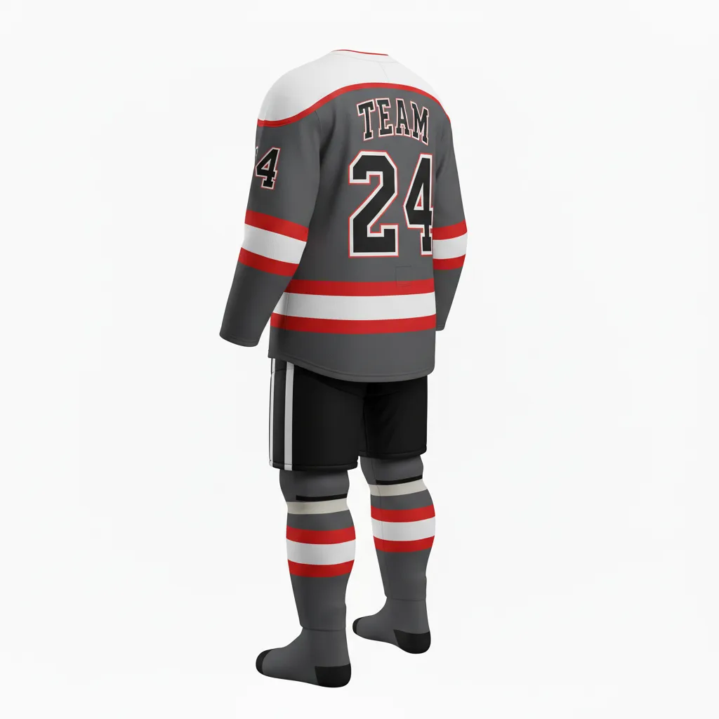 Custom Ice Hockey Away Uniform - Custom Design - Charcoal Shadow - Back View - Kinexa Sportswear