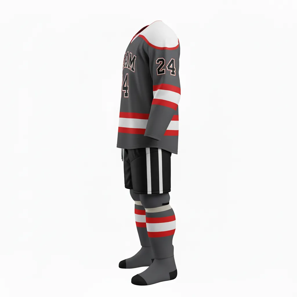 Custom Ice Hockey Away Uniform - Custom Design - Charcoal Shadow - Side View - Kinexa Sportswear