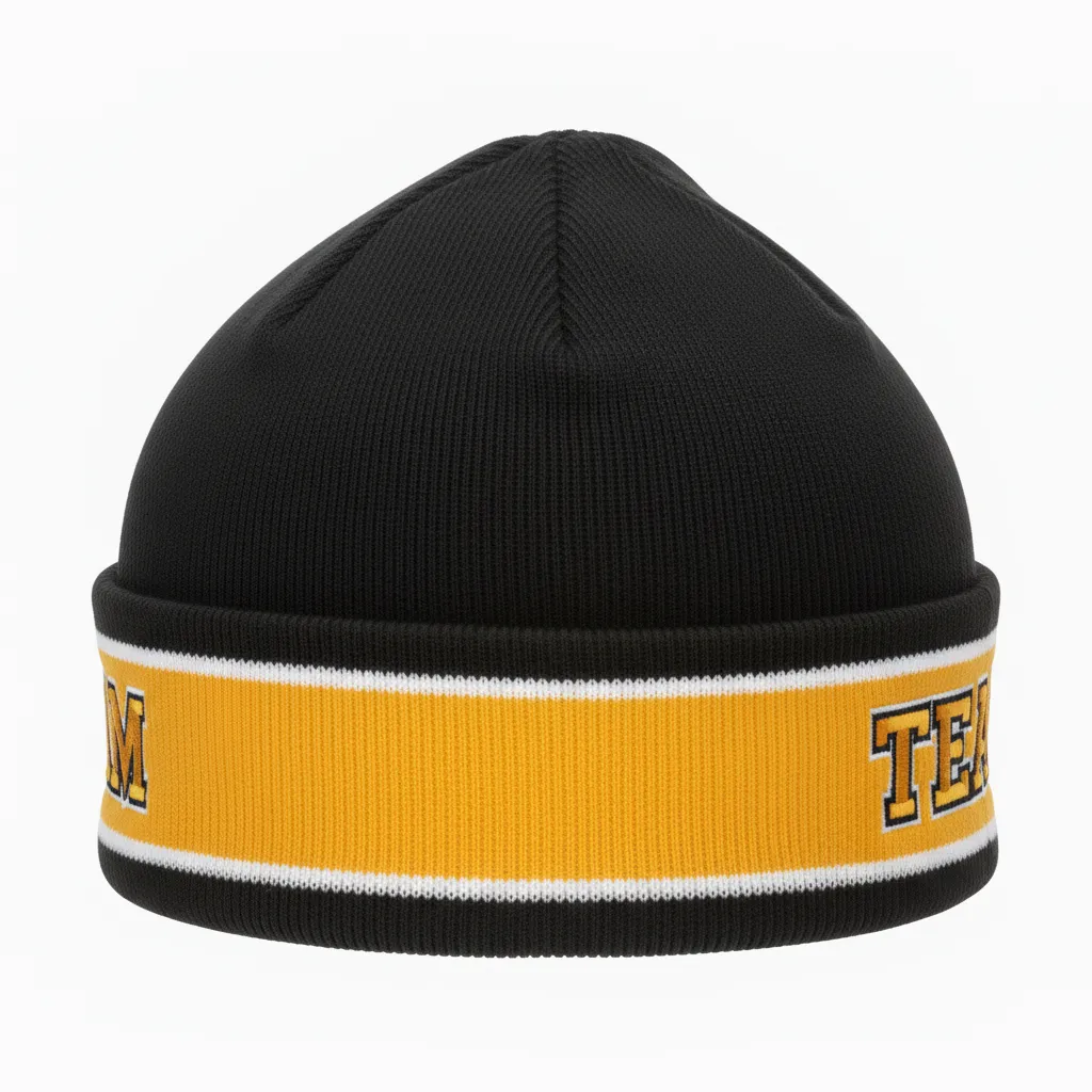 Custom Ice Hockey Beanie - Black, Gold, White - Side View - Kinexa Sportswear