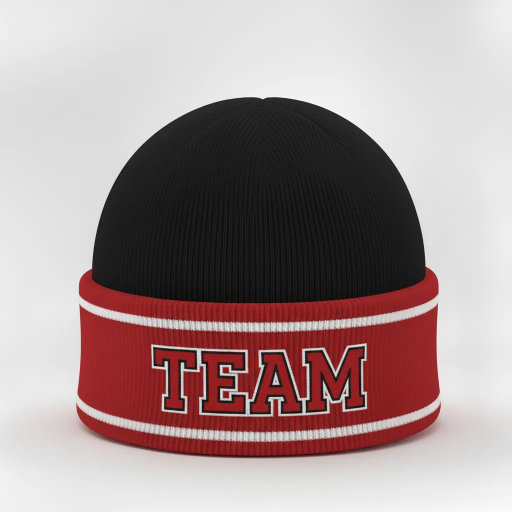 Custom Ice Hockey Beanie - Black, Red, White - Front View - Kinexa Sportswear