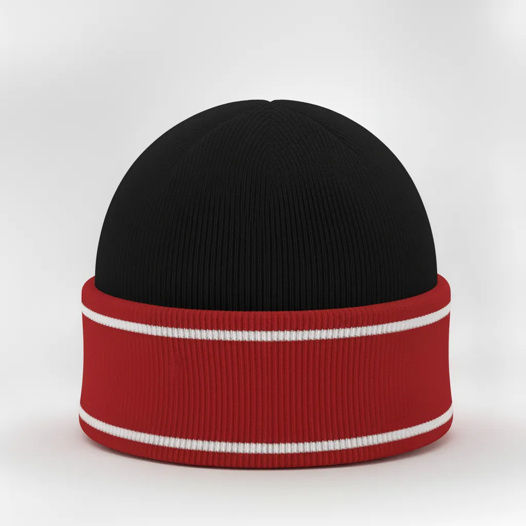 Custom Ice Hockey Beanie - Black, Red, White - Side View - Kinexa Sportswear