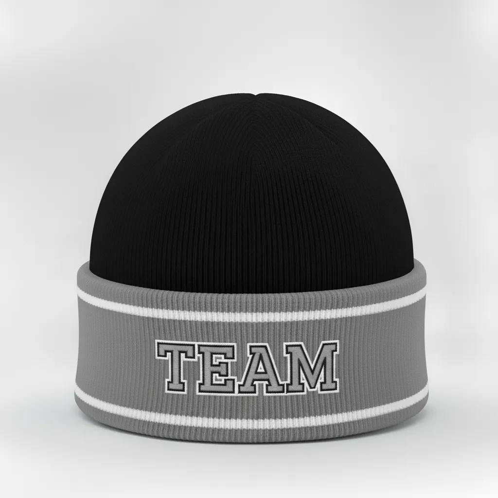 Custom Ice Hockey Beanie - Black, Silver, White - Front View - Kinexa Sportswear