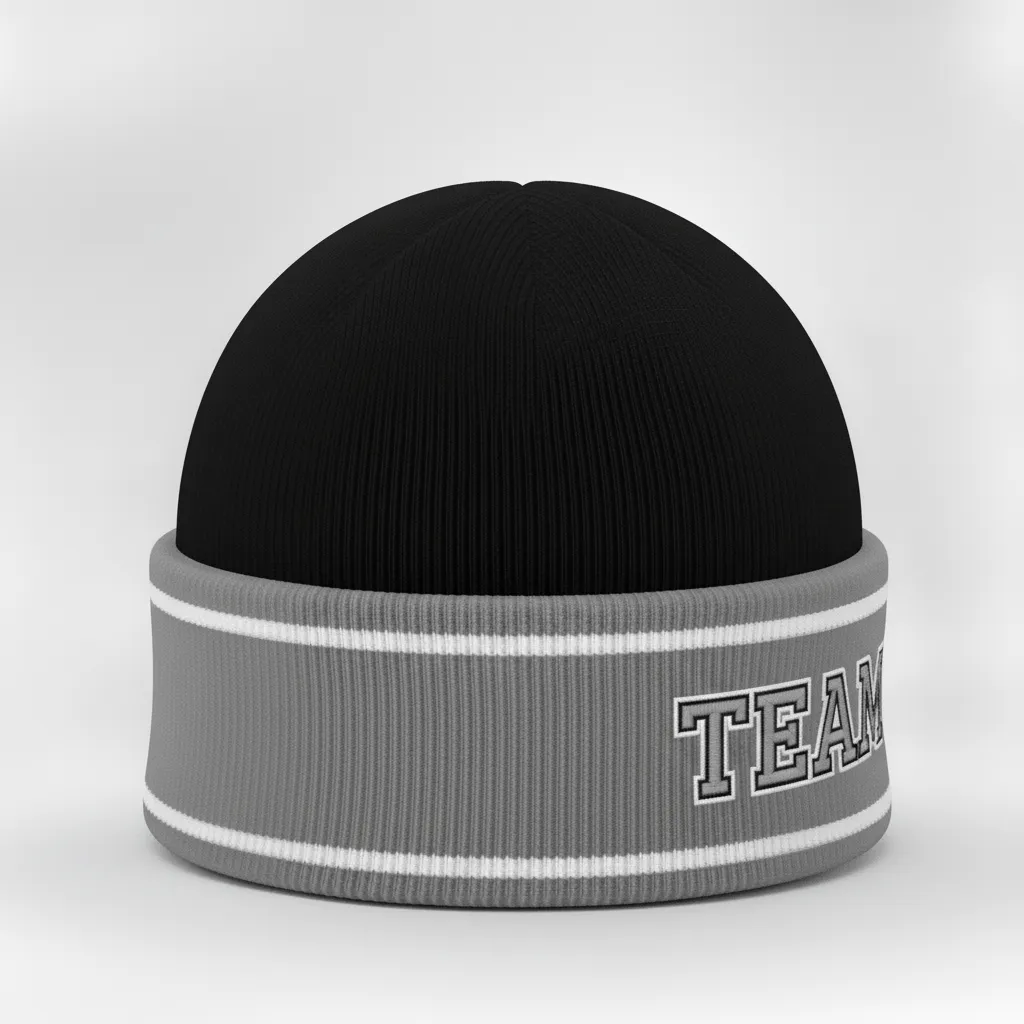 Custom Ice Hockey Beanie - Black, Silver, White - Side View - Kinexa Sportswear