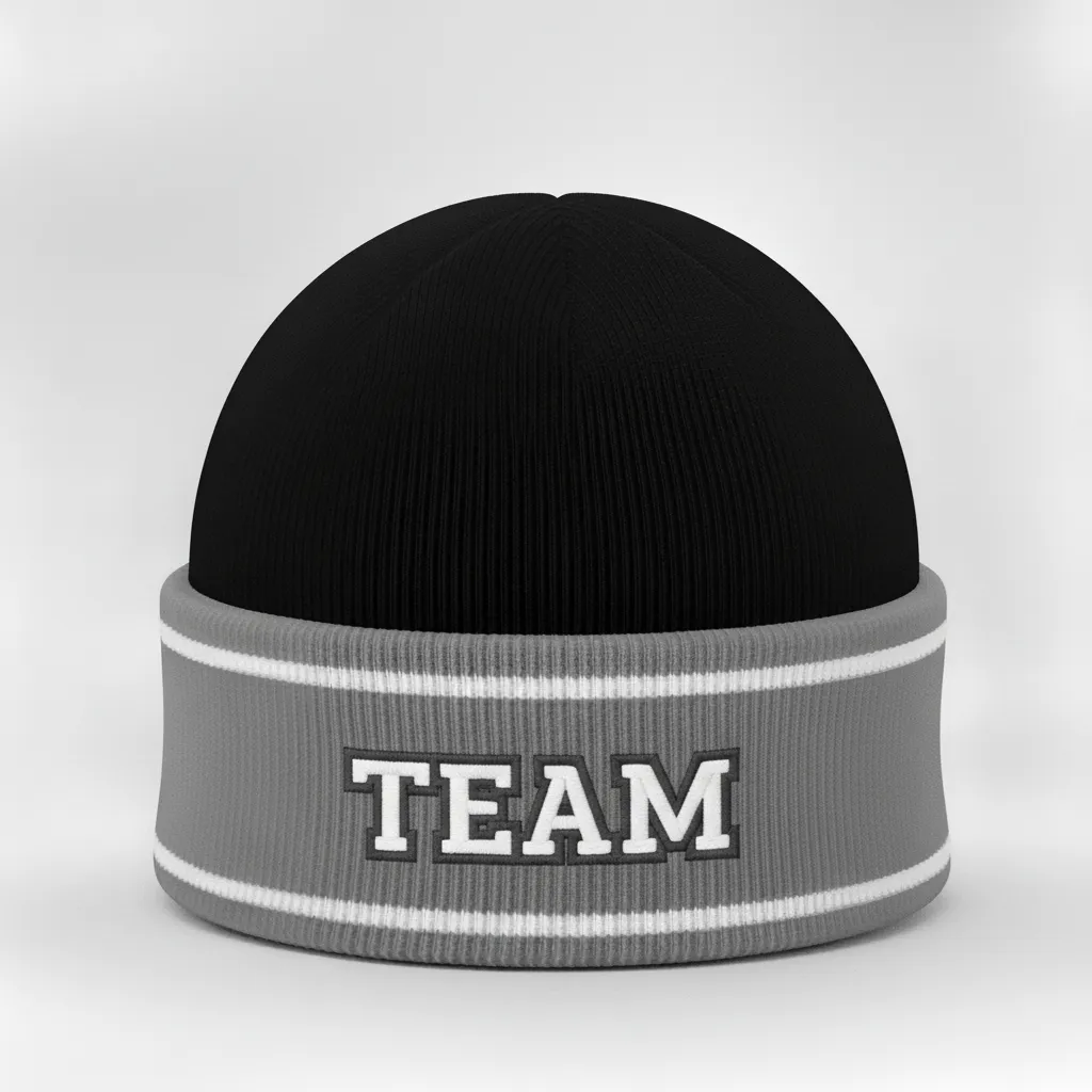 Custom Ice Hockey Beanie - Black, White, Grey - Front View - Kinexa Sportswear