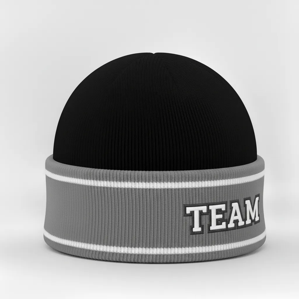 Custom Ice Hockey Beanie - Black, White, Grey - Side View - Kinexa Sportswear