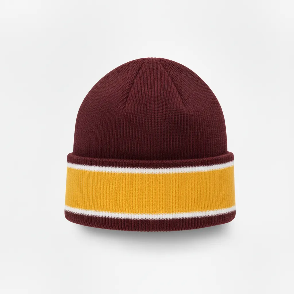 Custom Ice Hockey Beanie - Burgundy, Gold, White - Side View - Kinexa Sportswear