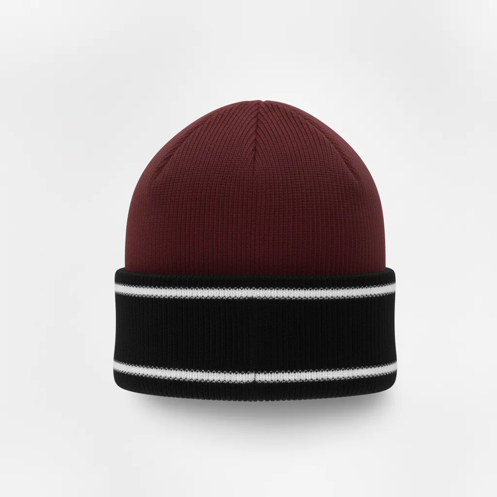 Custom Ice Hockey Beanie - Black, White - Cardinal - Back View - Kinexa Sportswear
