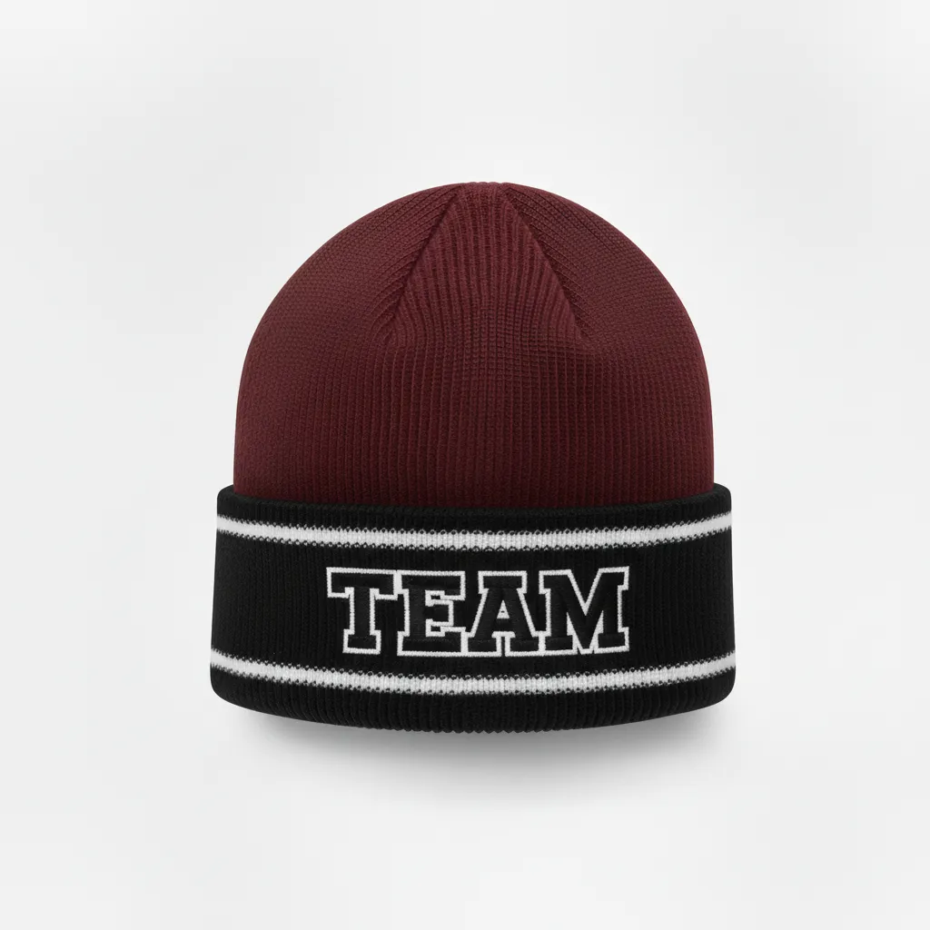Custom Ice Hockey Beanie - Black, White - Cardinal - Front View - Kinexa Sportswear