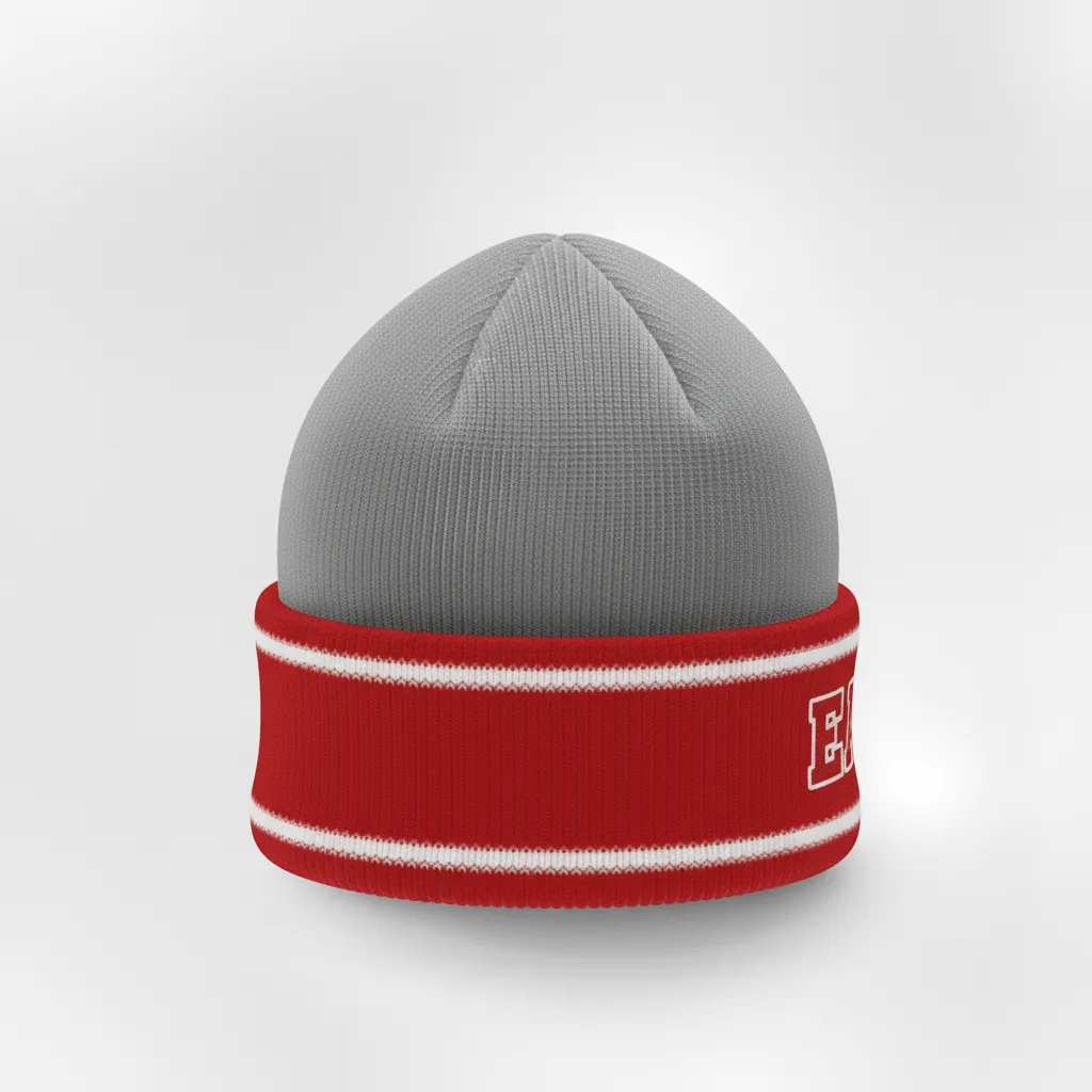 Custom Ice Hockey Beanie - Red, White - Charcoal - Back View - Kinexa Sportswear