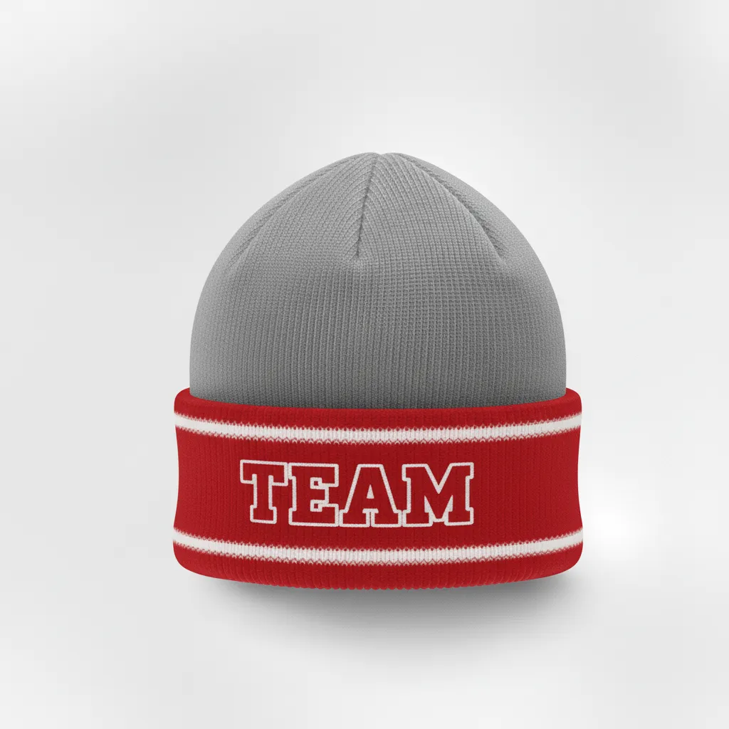 Custom Ice Hockey Beanie - Red, White - Charcoal - Front View - Kinexa Sportswear
