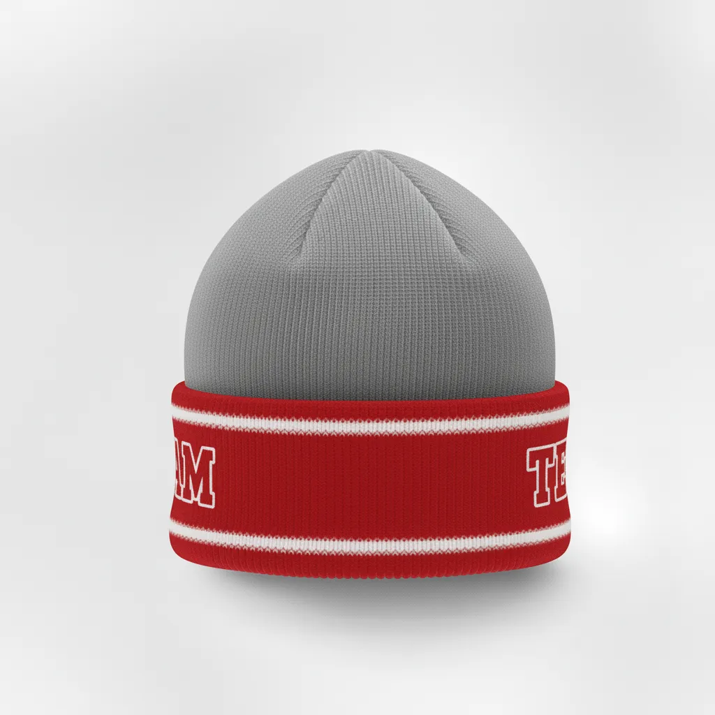 Custom Ice Hockey Beanie - Red, White - Charcoal - Side View - Kinexa Sportswear