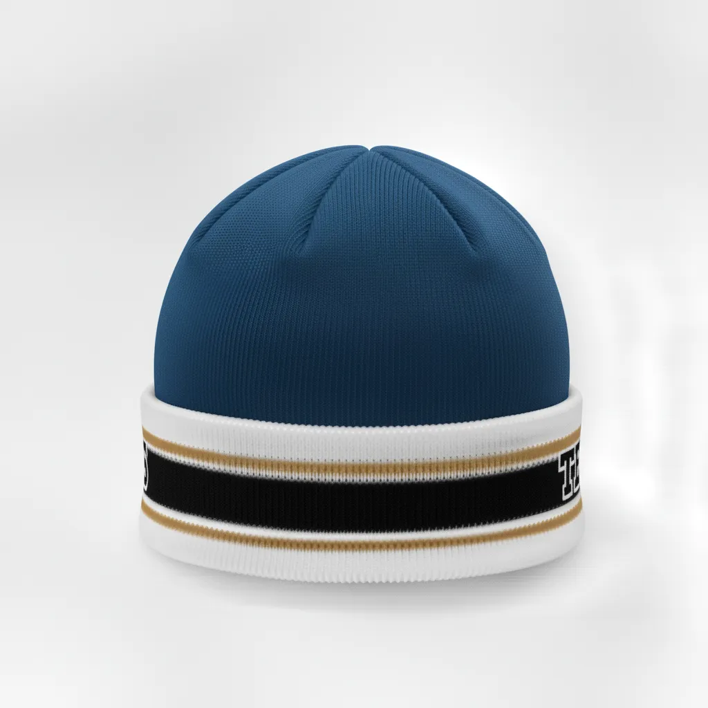 Custom Ice Hockey Beanie - Black, White - Columbia - Back View - Kinexa Sportswear