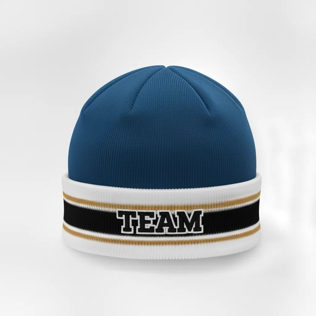 Custom Ice Hockey Beanie - Black, White - Columbia - Front View - Kinexa Sportswear