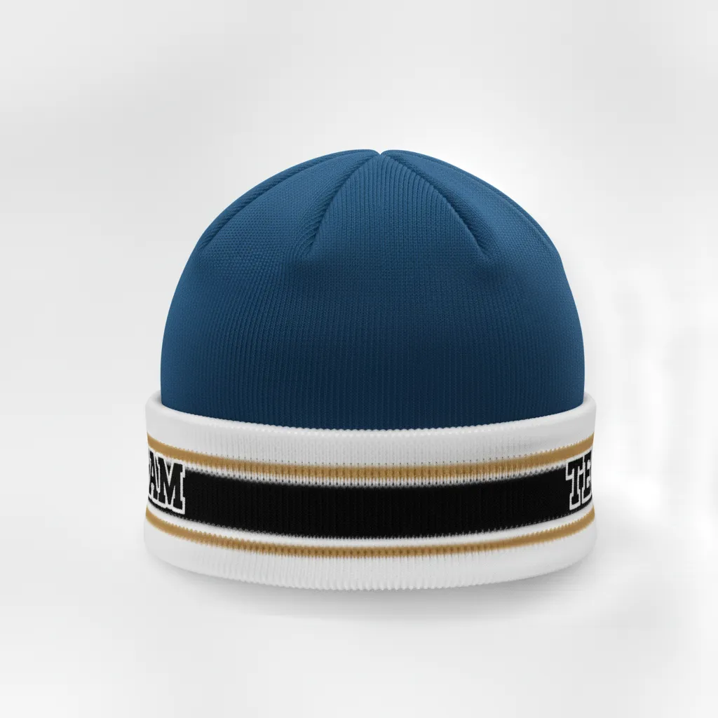Custom Ice Hockey Beanie - Black, White - Columbia - Side View - Kinexa Sportswear