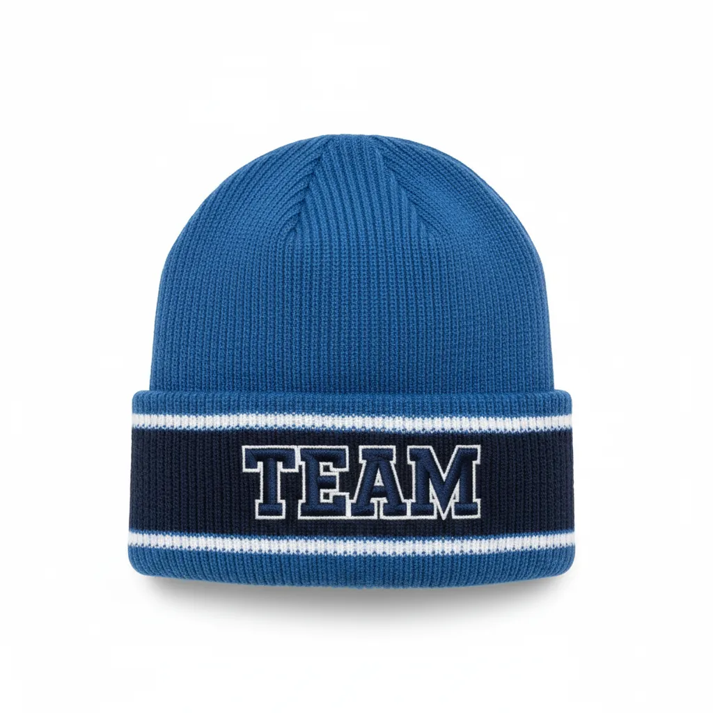Custom Ice Hockey Beanie - Navy, White - Columbia - Front View - Kinexa Sportswear