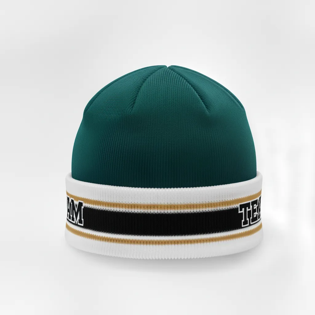 Custom Ice Hockey Beanie - White, Navy - Columbia - Side View - Kinexa Sportswear