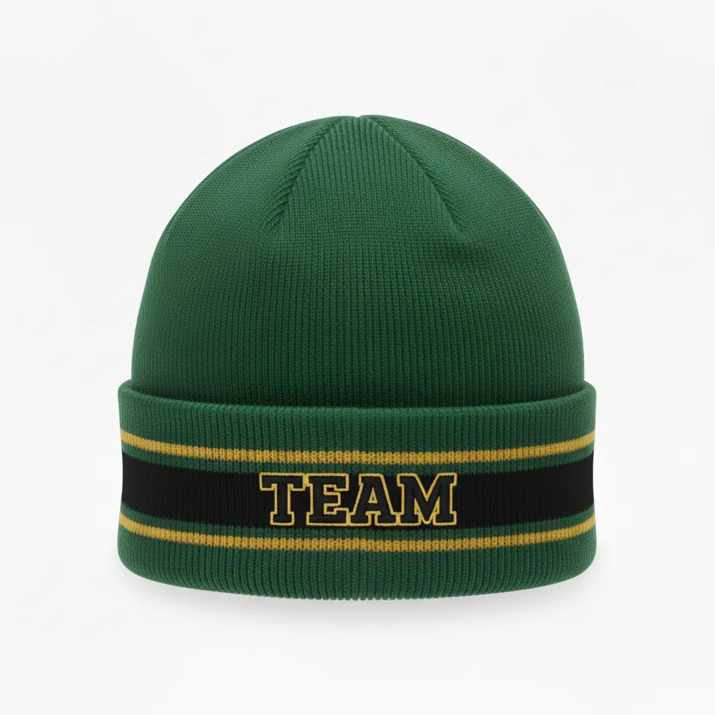 Custom Ice Hockey Beanie - Black, Gold - Forest - Front View - Kinexa Sportswear