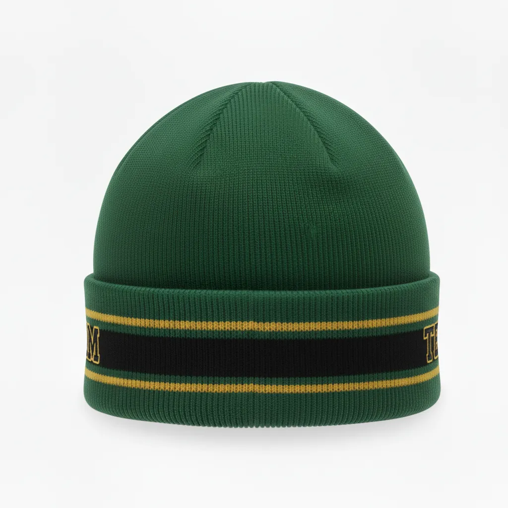 Custom Ice Hockey Beanie - Black, Gold - Forest - Side View - Kinexa Sportswear