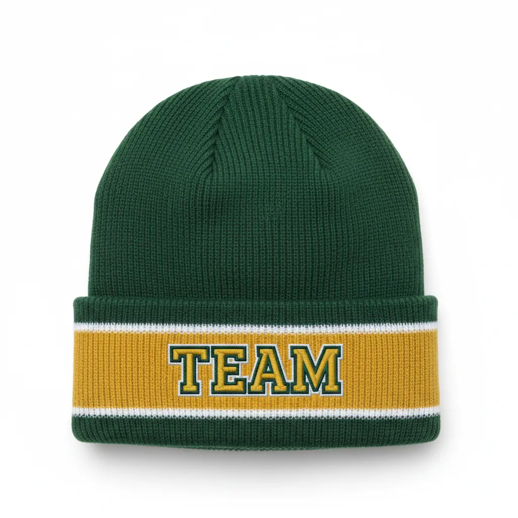 Custom Ice Hockey Beanie - Gold, White - Forest - Front View - Kinexa Sportswear