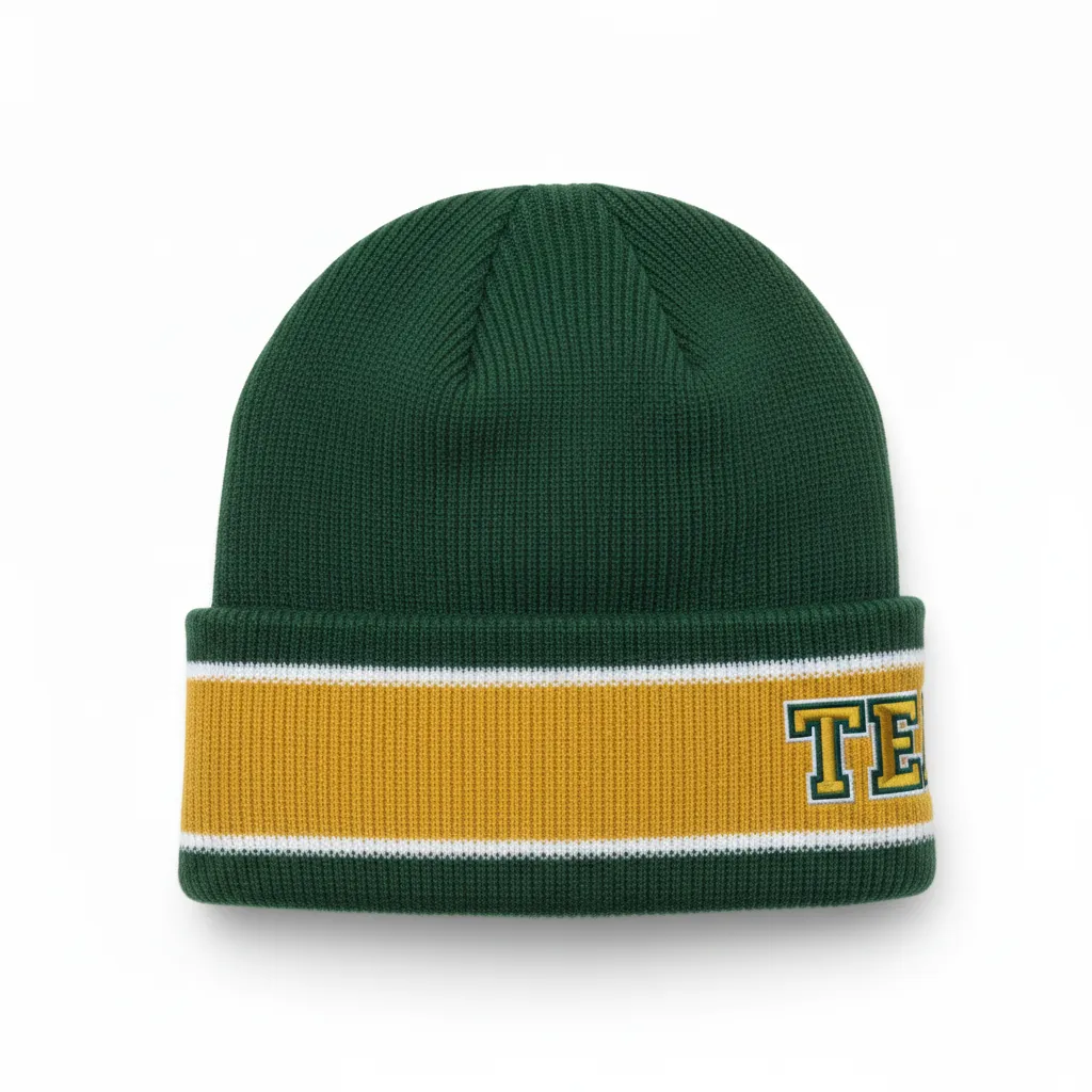 Custom Ice Hockey Beanie - Gold, White - Forest - Side View - Kinexa Sportswear