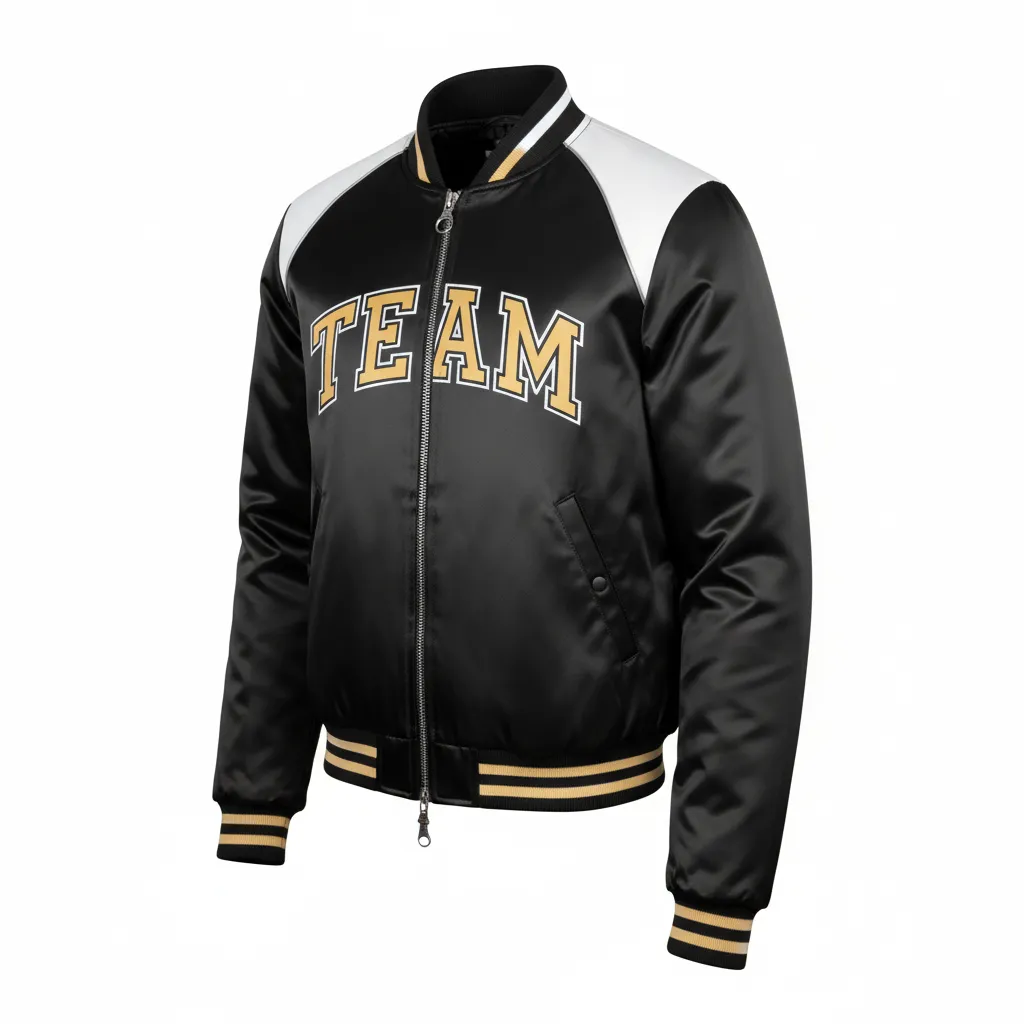 Custom Ice Hockey Bomber Jacket - Black, Gold, White - Front View - Kinexa Sportswear