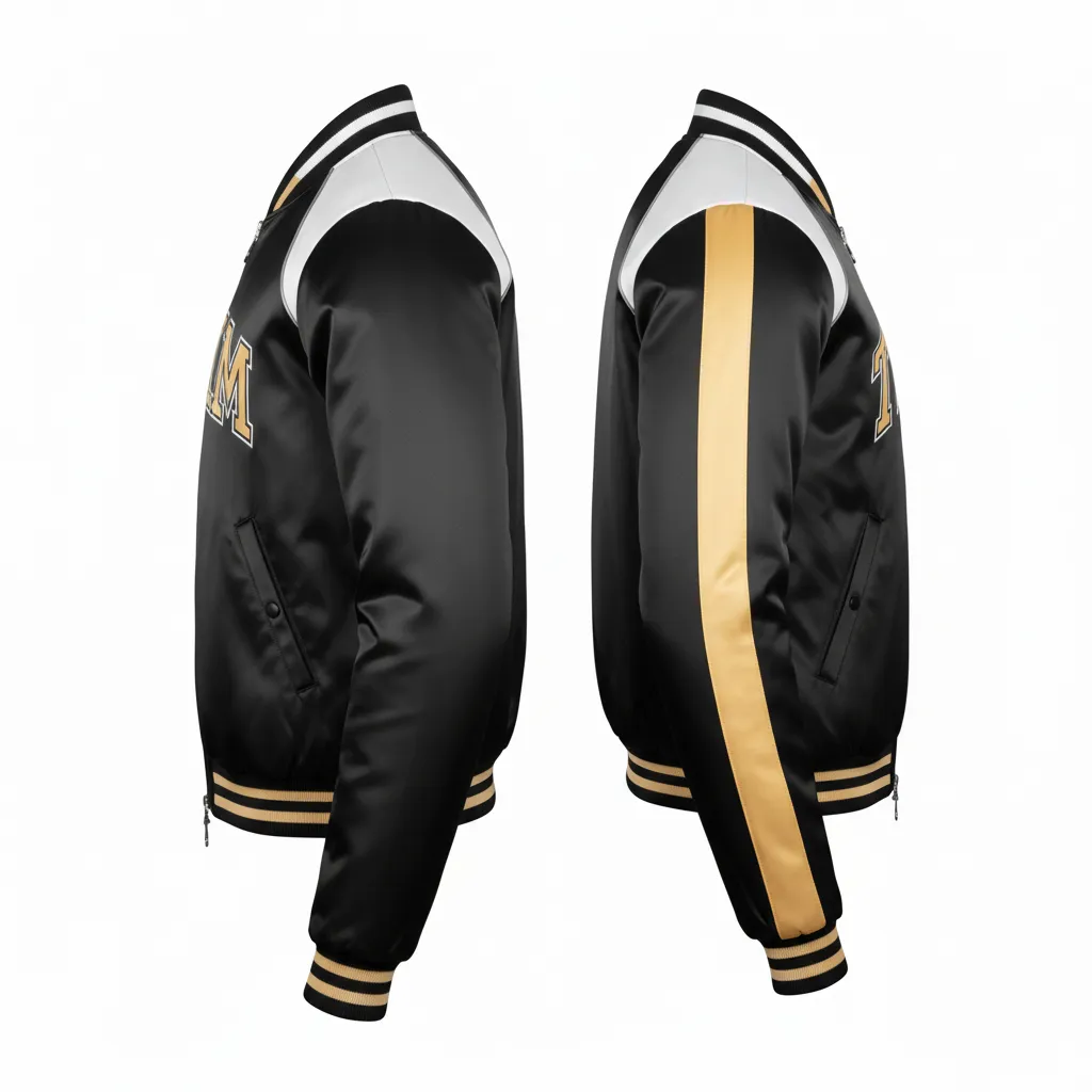Custom Ice Hockey Bomber Jacket - Black, Gold, White - Side View - Kinexa Sportswear