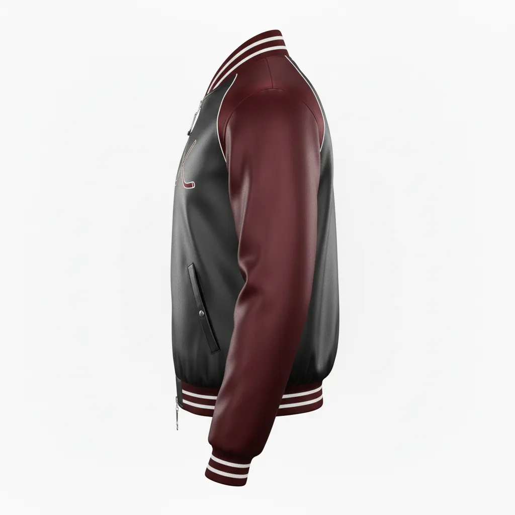 Custom Ice Hockey Bomber Jacket - Black, Red, White - Side View - Kinexa Sportswear