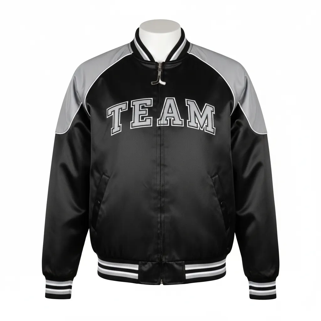 Custom Ice Hockey Bomber Jacket - Black, Silver, White - Front View - Kinexa Sportswear