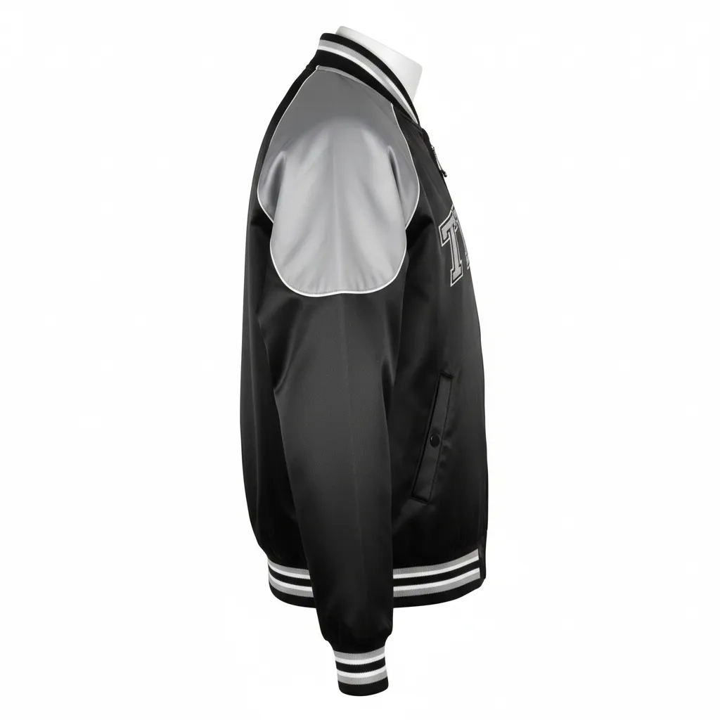 Custom Ice Hockey Bomber Jacket - Black, Silver, White - Side View - Kinexa Sportswear