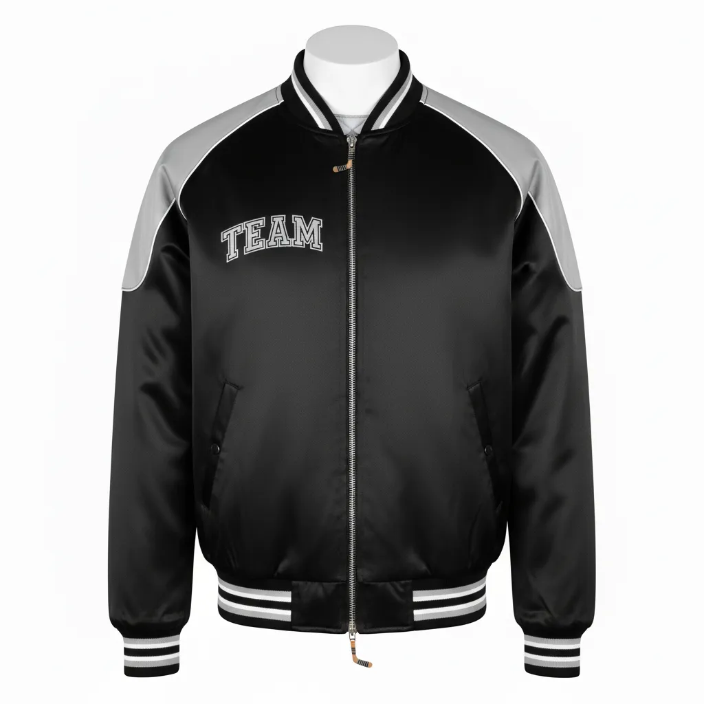 Custom Ice Hockey Bomber Jacket - Black, White, Grey - Front View - Kinexa Sportswear