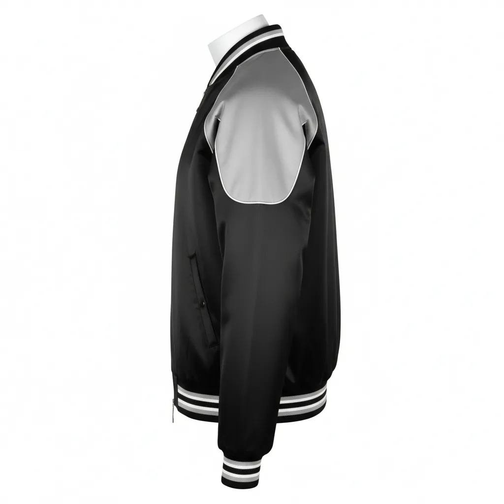 Custom Ice Hockey Bomber Jacket - Black, White, Grey - Side View - Kinexa Sportswear