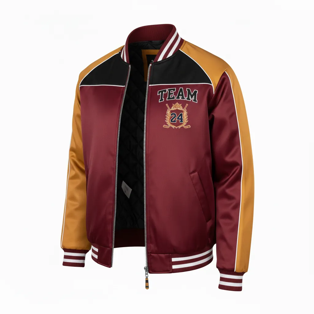 Custom Ice Hockey Bomber Jacket - Black, White - Cardinal - Front View - Kinexa Sportswear
