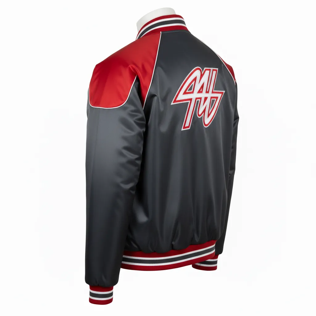 Custom Ice Hockey Bomber Jacket - Red, White - Charcoal - Back View - Kinexa Sportswear