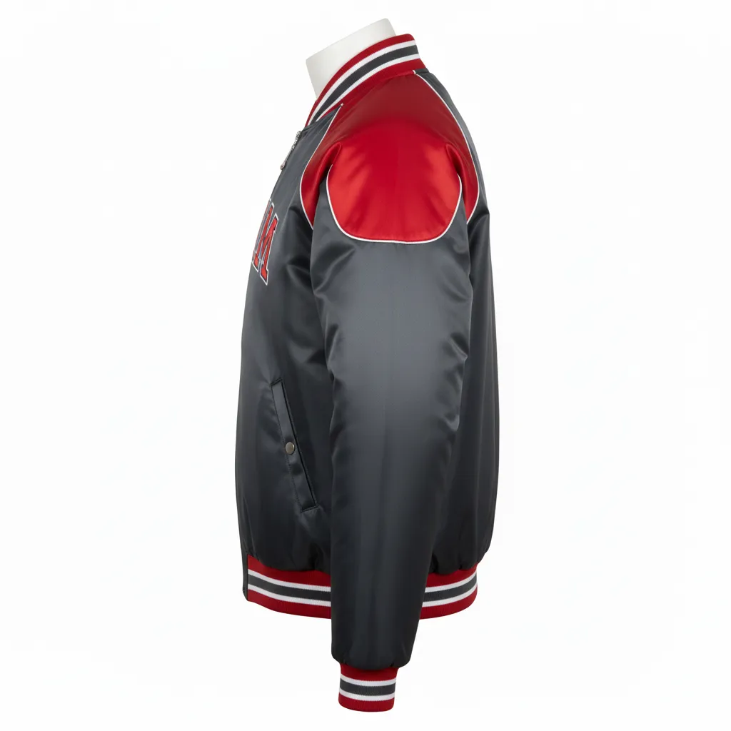 Custom Ice Hockey Bomber Jacket - Red, White - Charcoal - Side View - Kinexa Sportswear