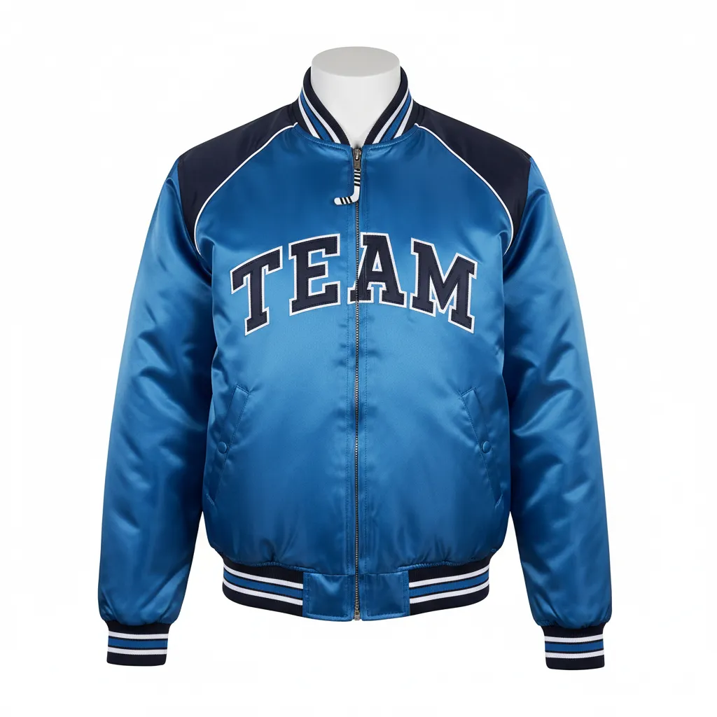 Custom Ice Hockey Bomber Jacket - Navy, White - Columbia - Front View - Kinexa Sportswear
