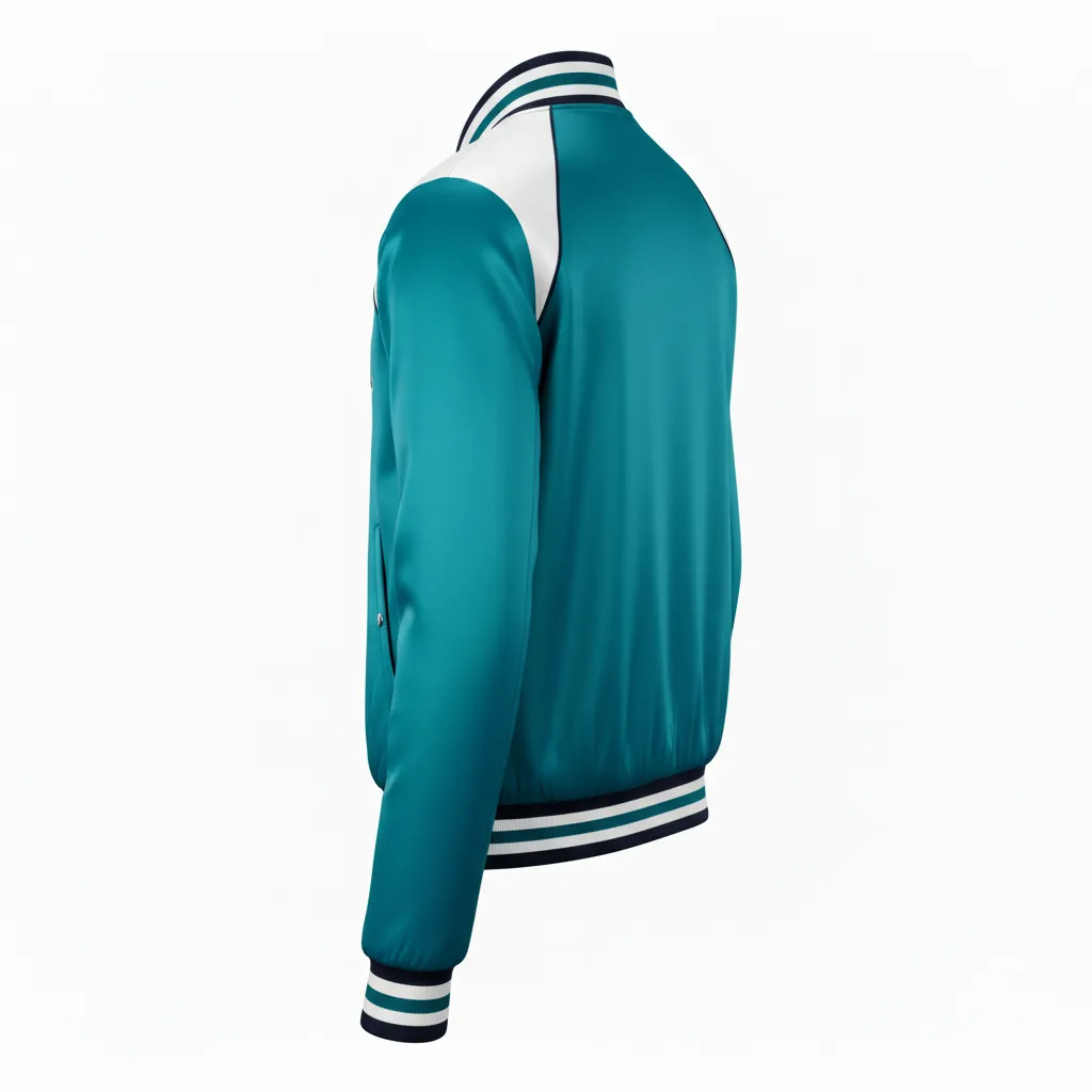 Custom Ice Hockey Bomber Jacket - White, Navy - Columbia - Back View - Kinexa Sportswear