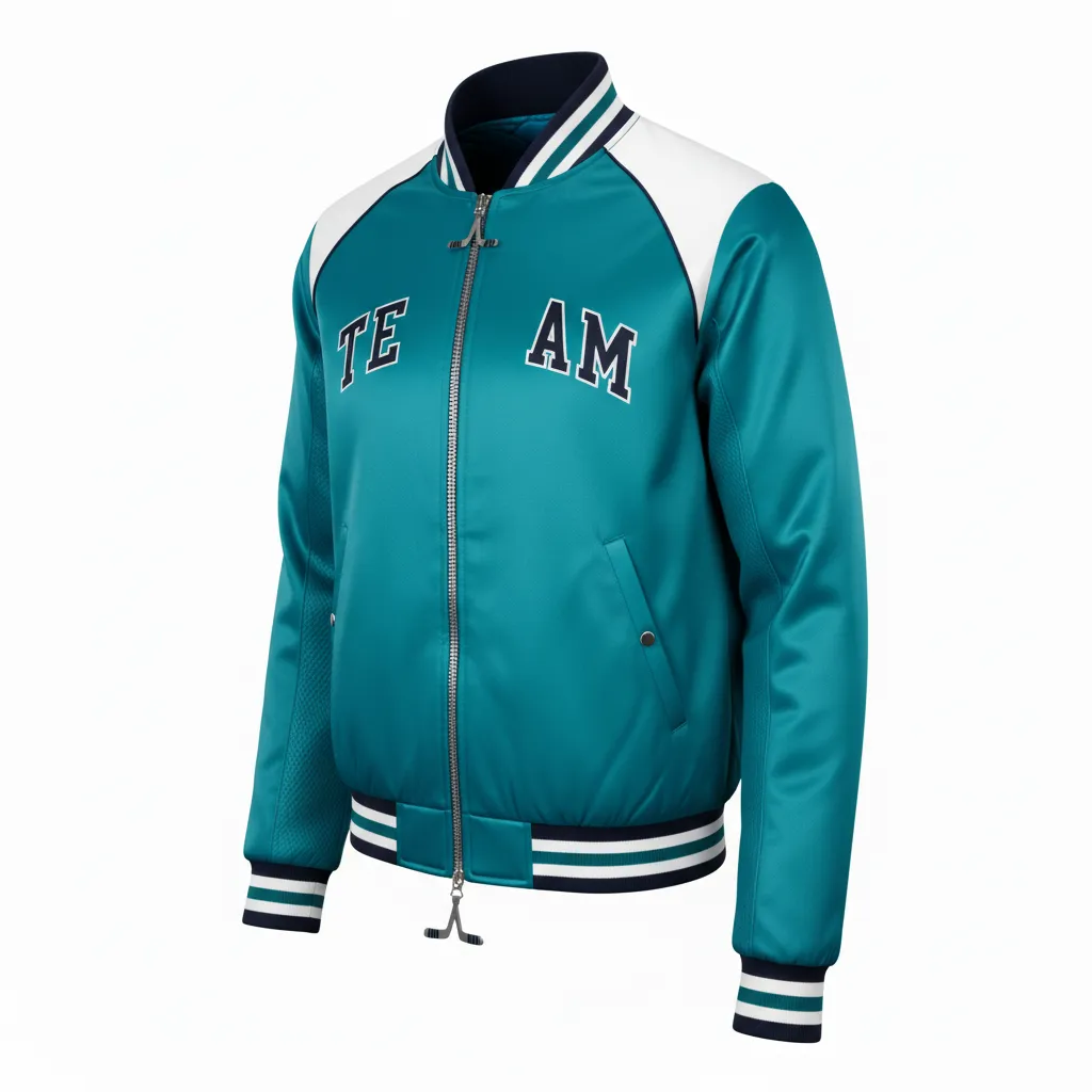 Custom Ice Hockey Bomber Jacket - White, Navy - Columbia - Front View - Kinexa Sportswear