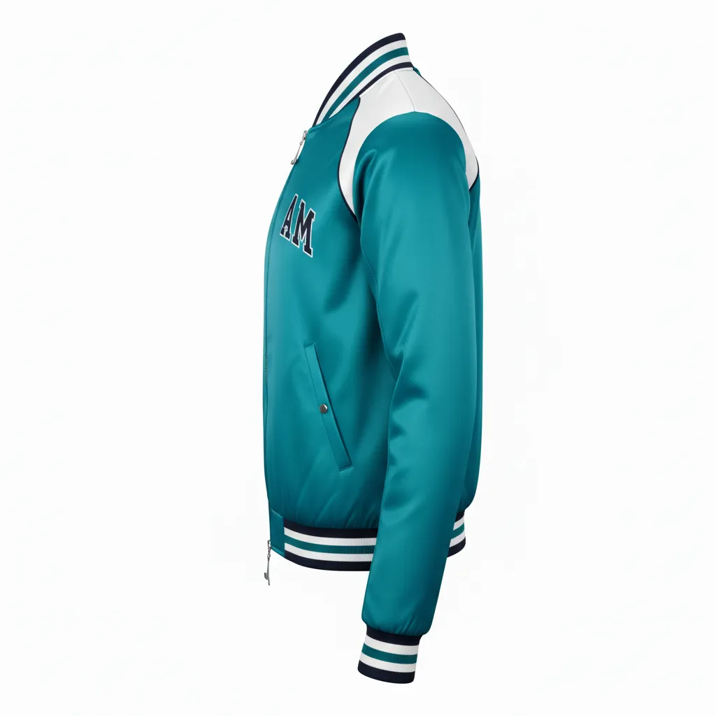 Custom Ice Hockey Bomber Jacket - White, Navy - Columbia - Side View - Kinexa Sportswear