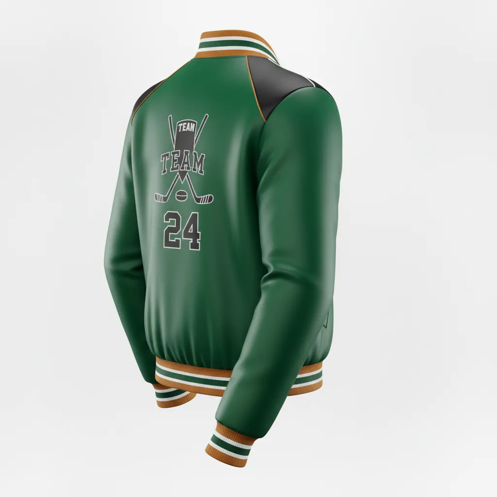 Custom Ice Hockey Bomber Jacket - Black, Gold - Forest - Back View - Kinexa Sportswear