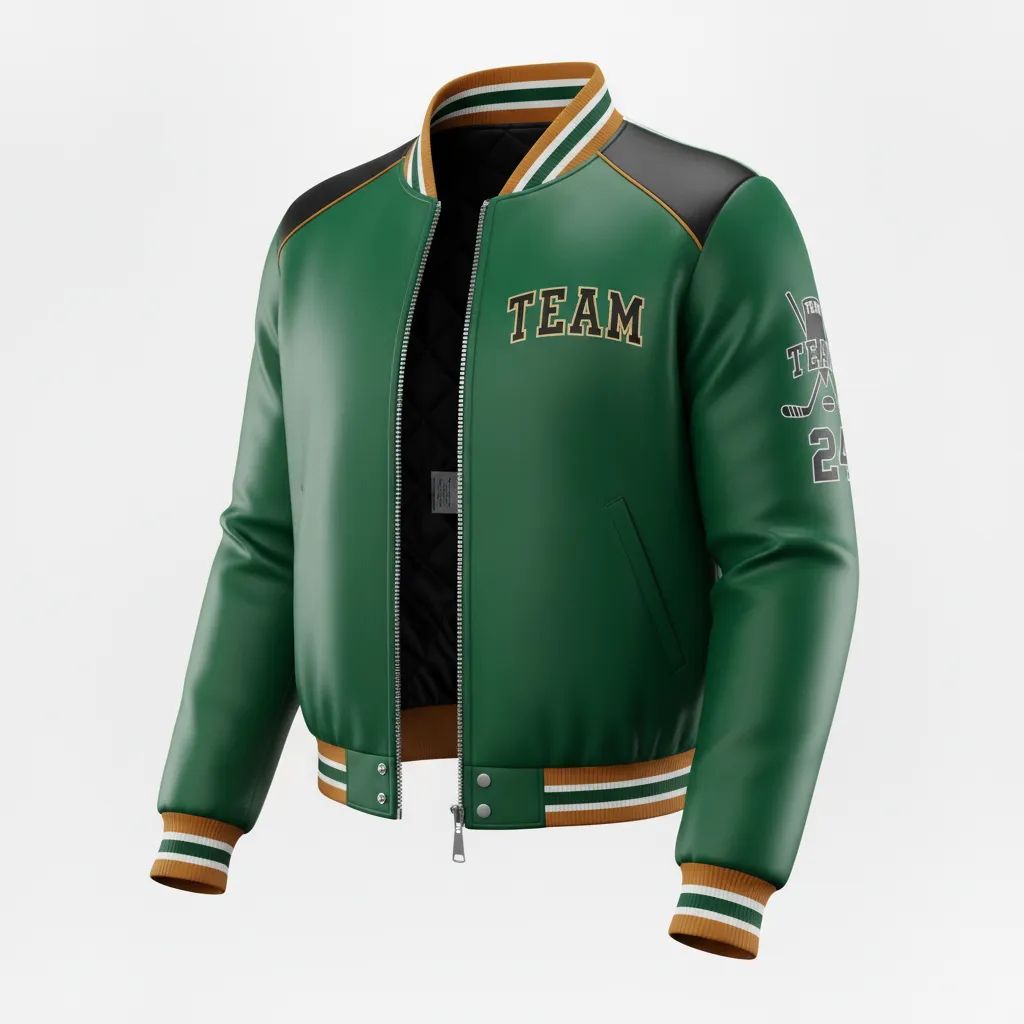 Custom Ice Hockey Bomber Jacket - Black, Gold - Forest - Front View - Kinexa Sportswear