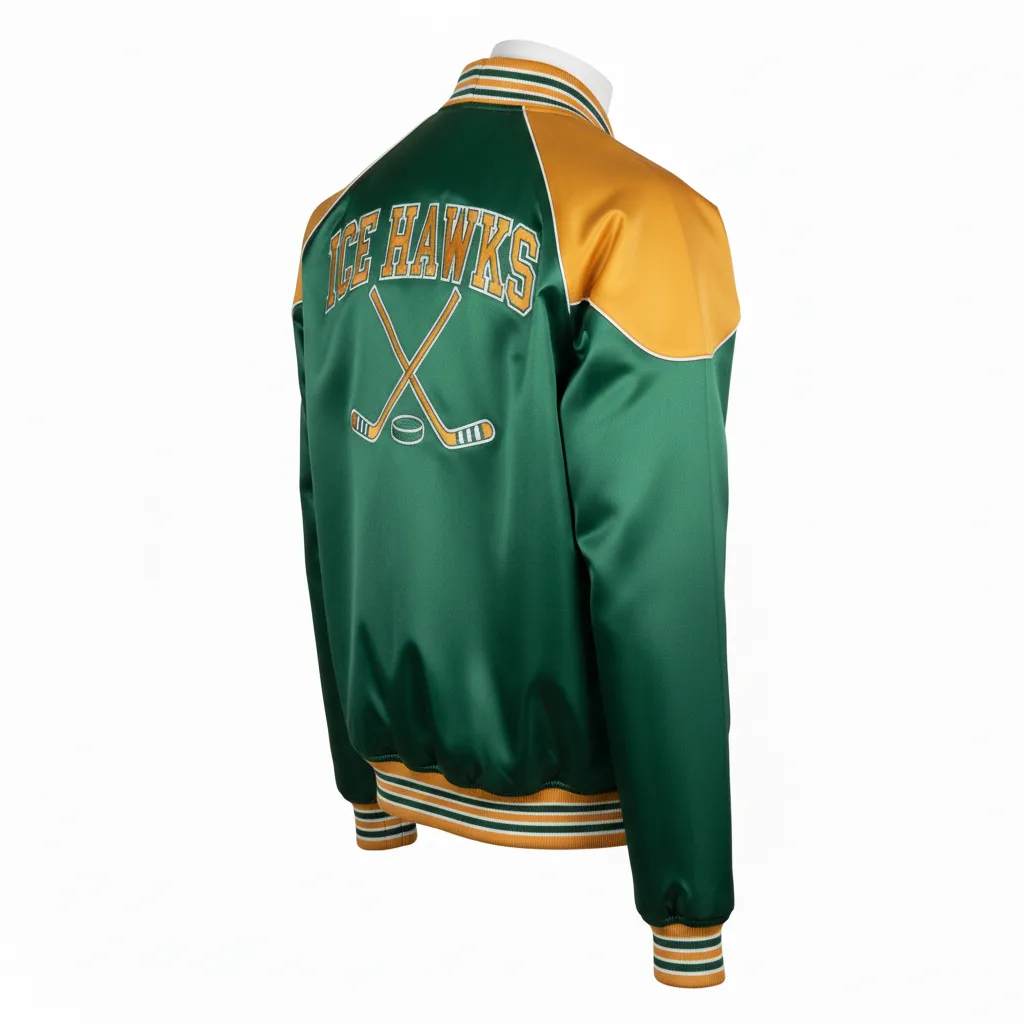 Custom Ice Hockey Bomber Jacket - Gold, White - Forest - Back View - Kinexa Sportswear