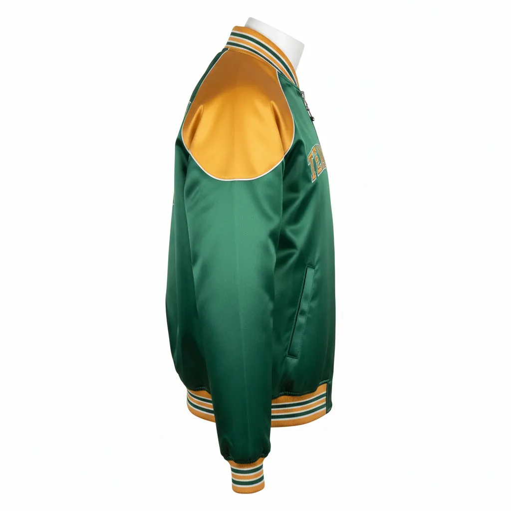 Custom Ice Hockey Bomber Jacket - Gold, White - Forest - Side View - Kinexa Sportswear