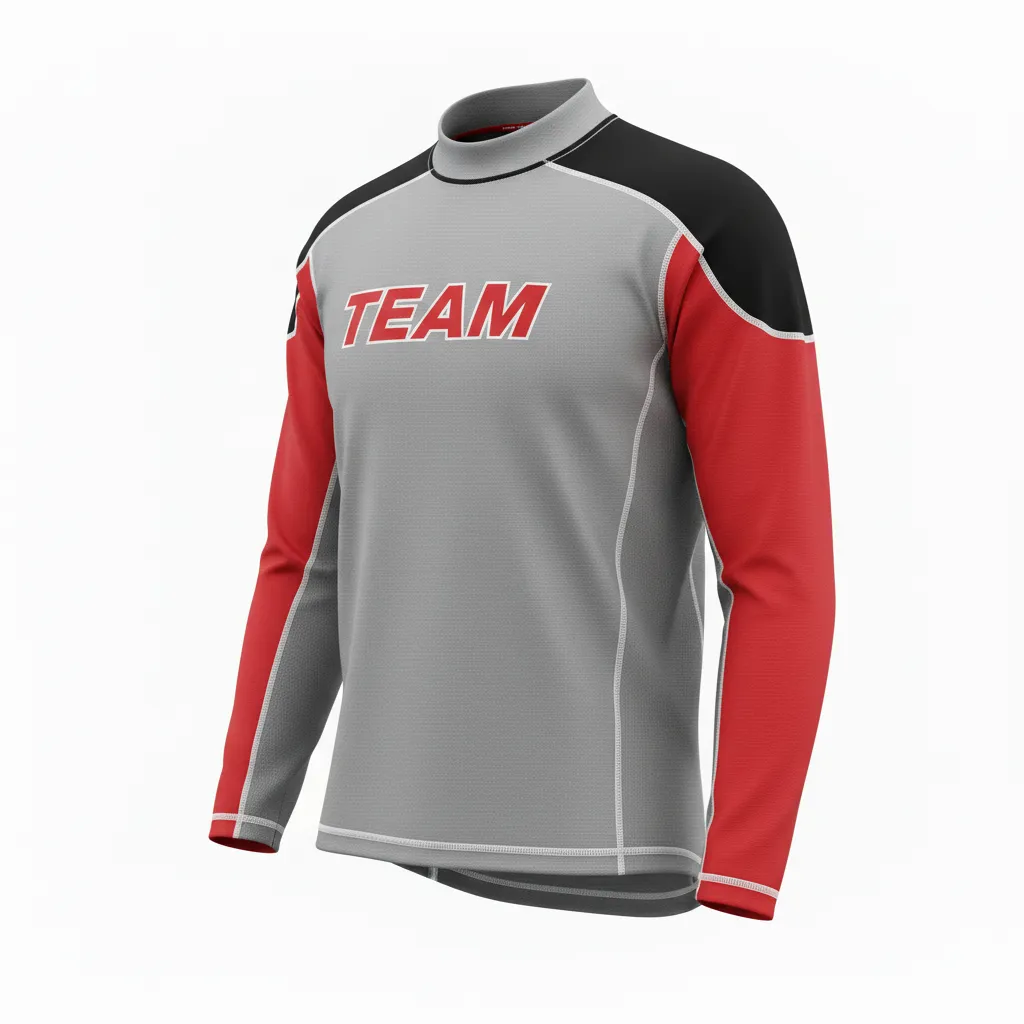 Custom Ice Hockey Compression Base Layer - Red, White - Charcoal - Front View - Kinexa Sportswear