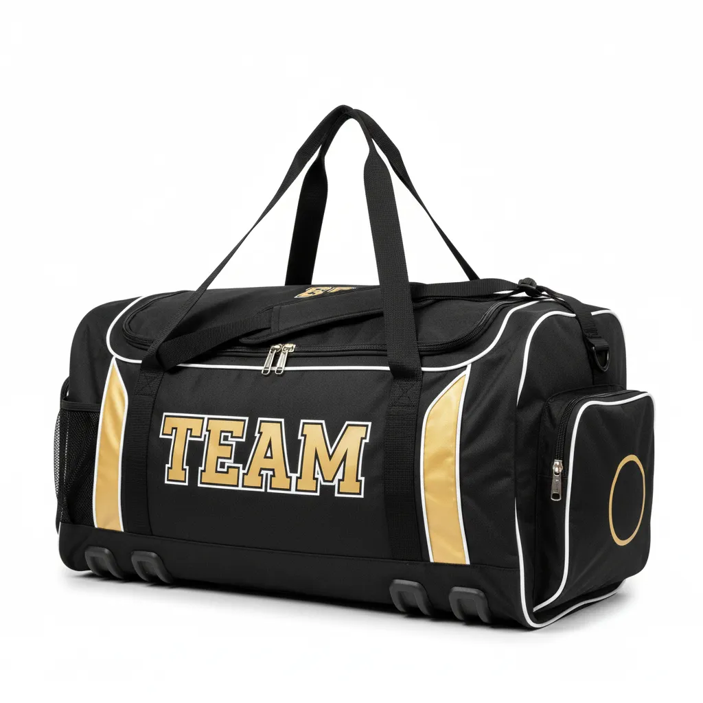Custom Ice Hockey Equipment Bag - Black, Gold, White - Equipmentbag - Front View - Kinexa Sportswear