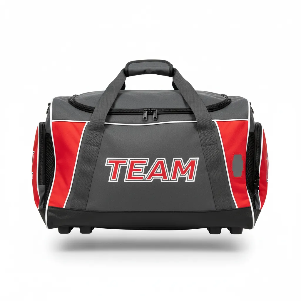 Custom Ice Hockey Equipment Bag - Red, White - Equipmentbag Charcoal - Front View - Kinexa Sportswear