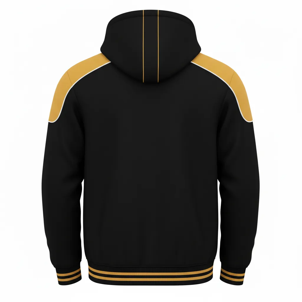 Custom Ice Hockey Full Zip Hoodie - Black, Gold, White - Fullzip - Back View - Kinexa Sportswear